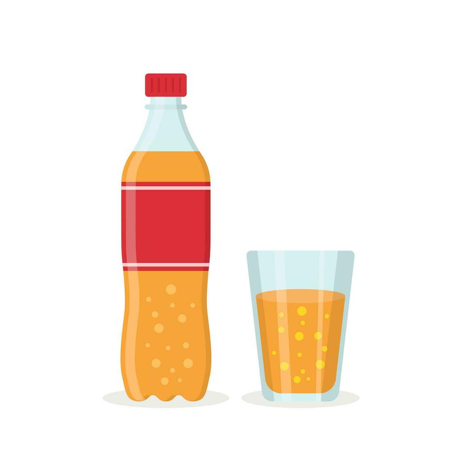 Soda drink icon in flat style. Plastic bottle and drinking glass vector illustration on isolated background. Water beverage sign business concept.