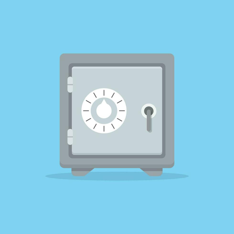 Metal bank safe icon in flat style. Money vault vector illustration on isolated background. Storage sign business concept.