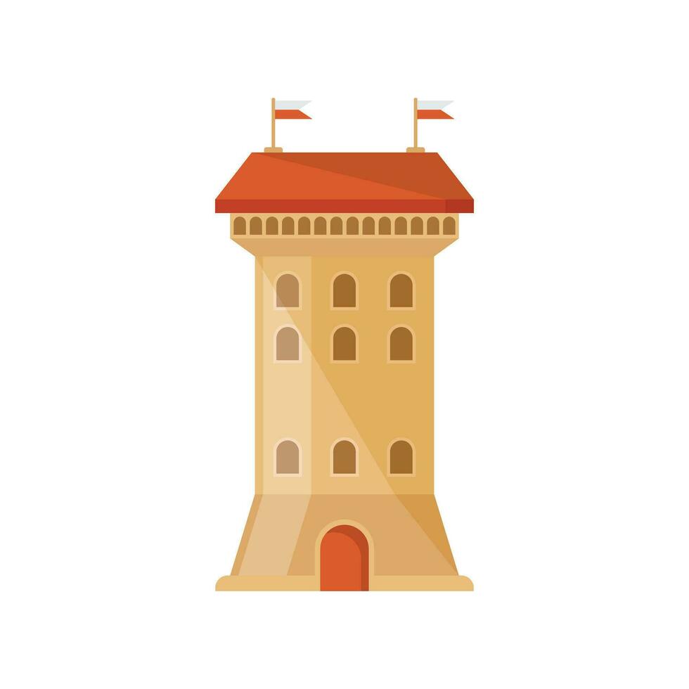 Castle tower icon in flat style. Medieval citadel vector illustration on isolated background. Stronghold building sign business concept.