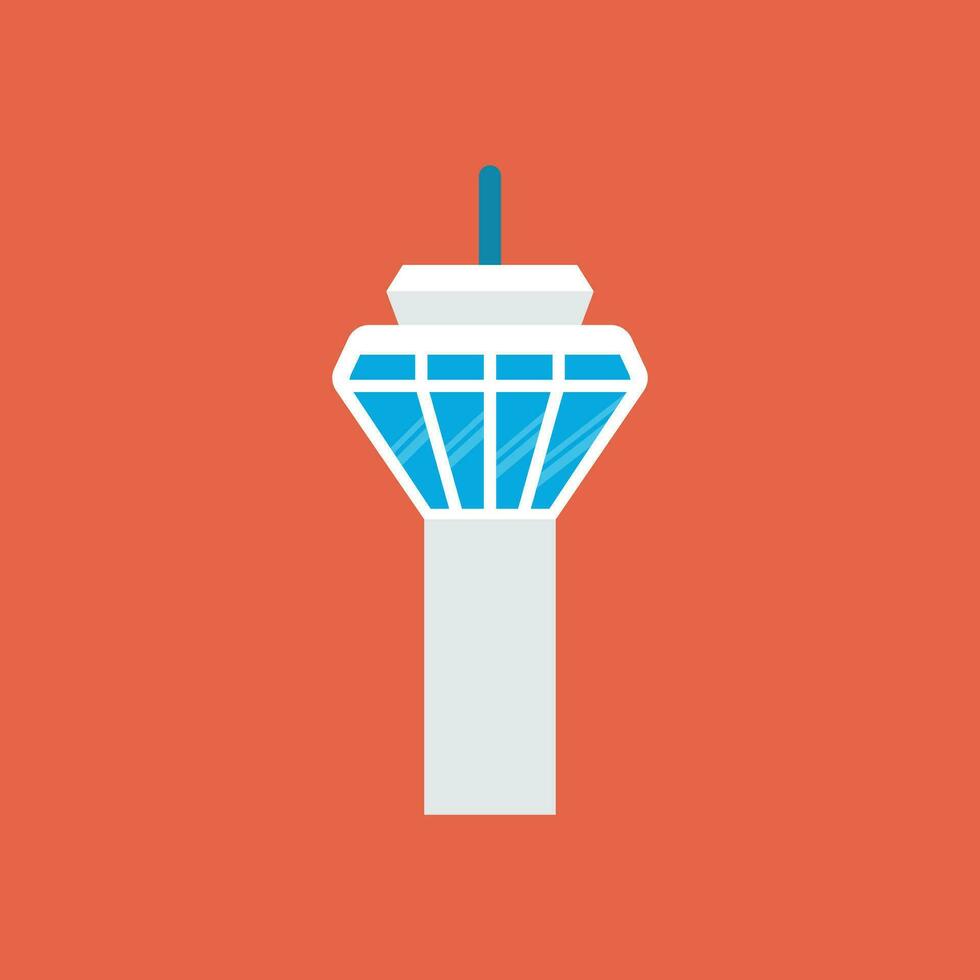 Flight control tower icon in flat style. Navigation monitor vector illustration on isolated background. Airport building sign business concept.