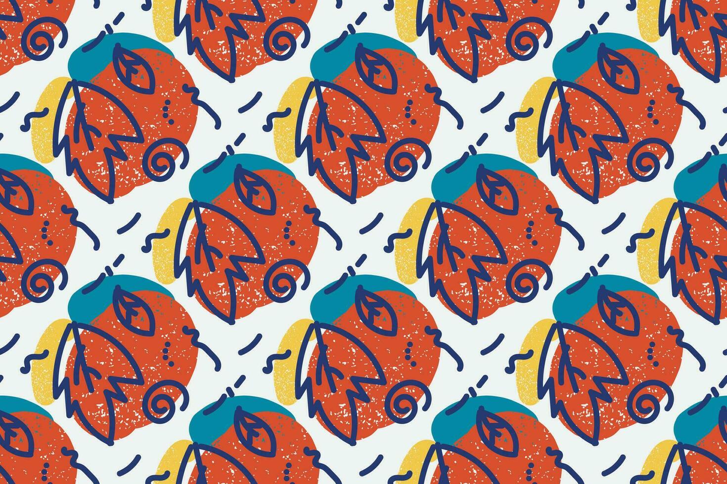 Abstract contemporary seamless pattern with hand drawn shapes, spots, dots and lines with textures. Vibrant boho print. Modern collage vector illustration