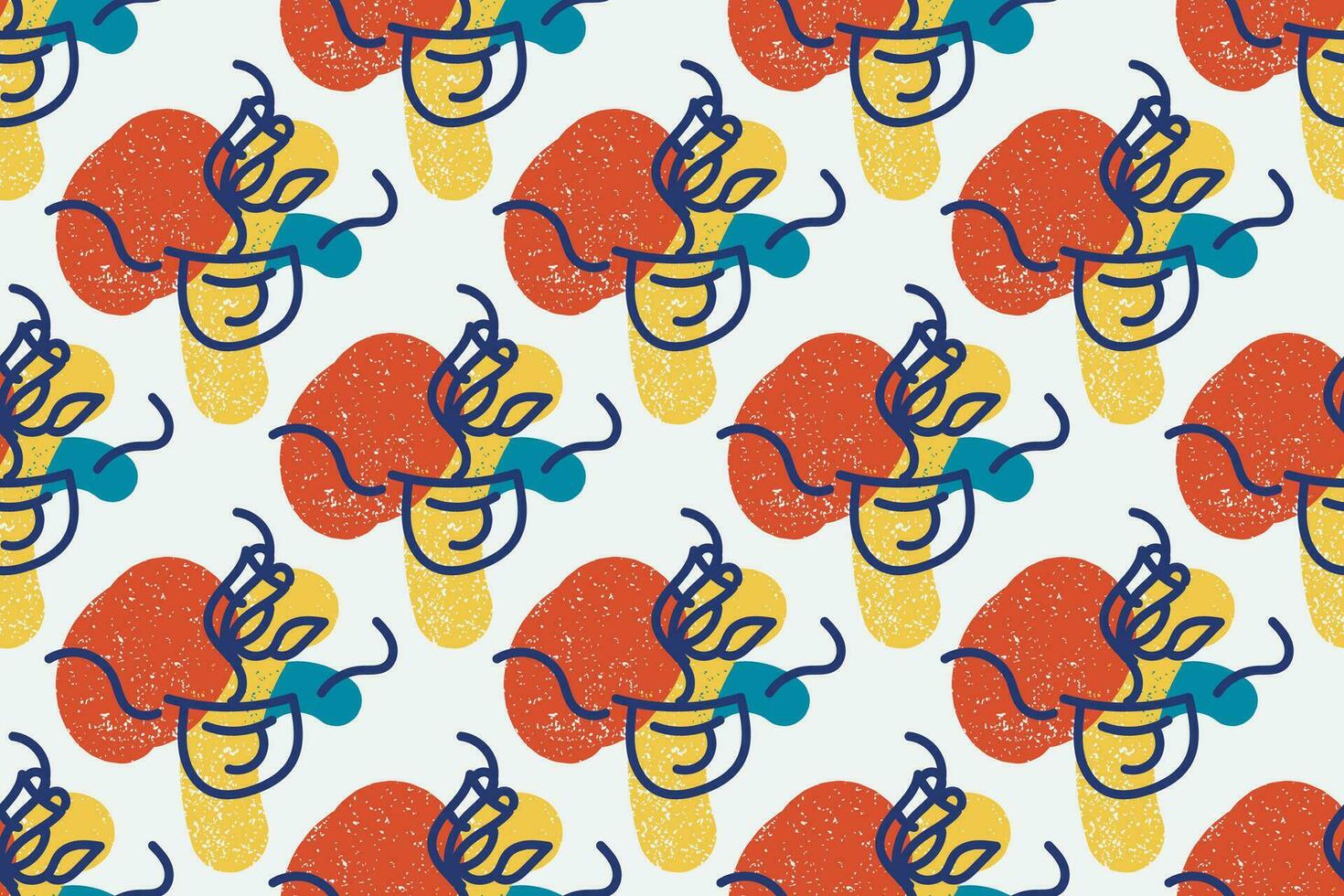Abstract contemporary seamless pattern with hand drawn shapes, spots, dots and lines with textures. Vibrant boho print. Modern collage vector illustration
