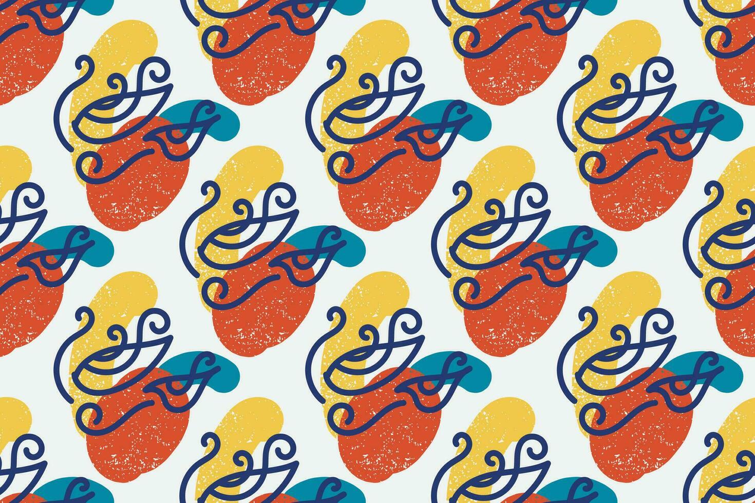 Abstract contemporary seamless pattern with hand drawn shapes, spots, dots and lines with textures. Vibrant boho print. Modern collage vector illustration