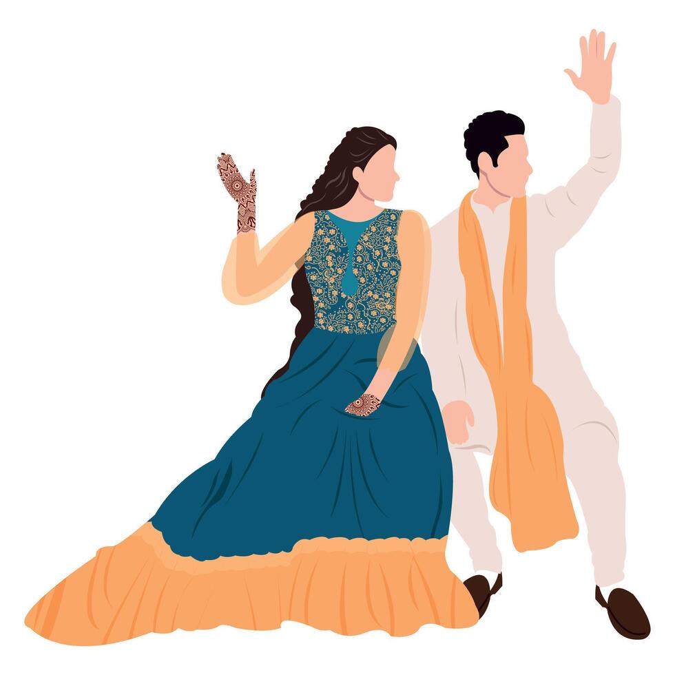 vector indian wedding couple illustration for wedding invitation card