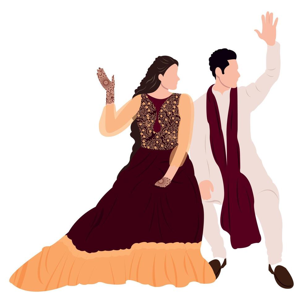 vector indian wedding couple illustration for wedding invitation card