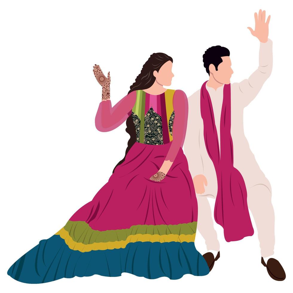 vector indian wedding couple illustration for wedding invitation card