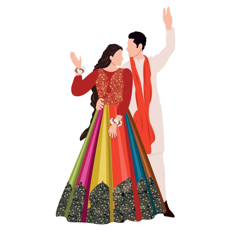 vector indian wedding couple illustration for wedding invitation card