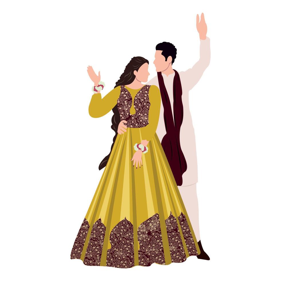 vector indian wedding couple illustration for wedding invitation card