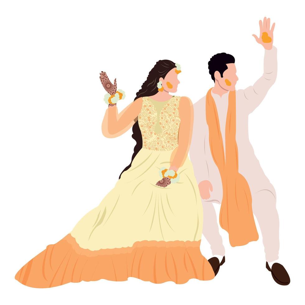 vector indian wedding couple illustration for wedding invitation card