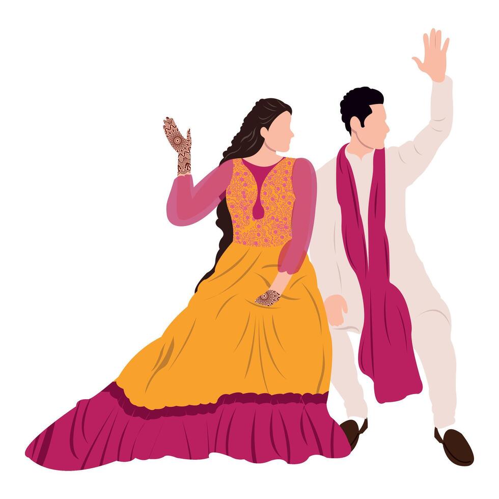 vector indian wedding couple illustration for wedding invitation card