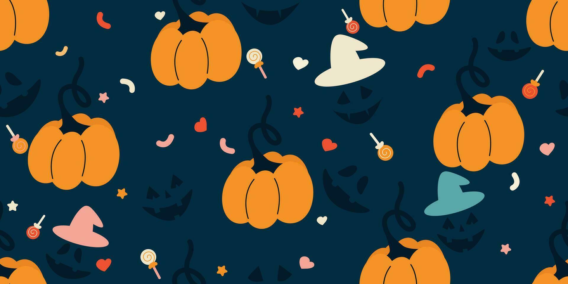 Halloween seamless pattern with pumpkins. Vector Halloween elements