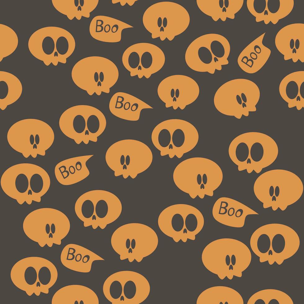 Halloween concept in cartoon style. Creepy skulls on a dark background. Stylish vector background for printing