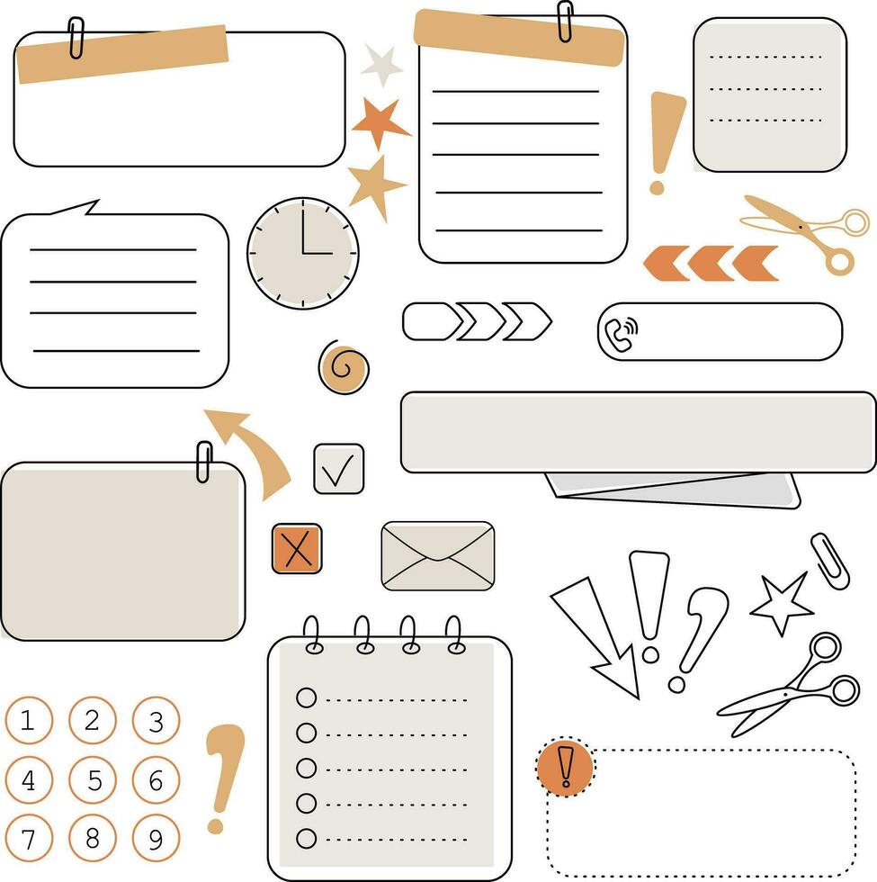 Bullet journal element, sticker, planner label. Group of objects for diary decoration vector