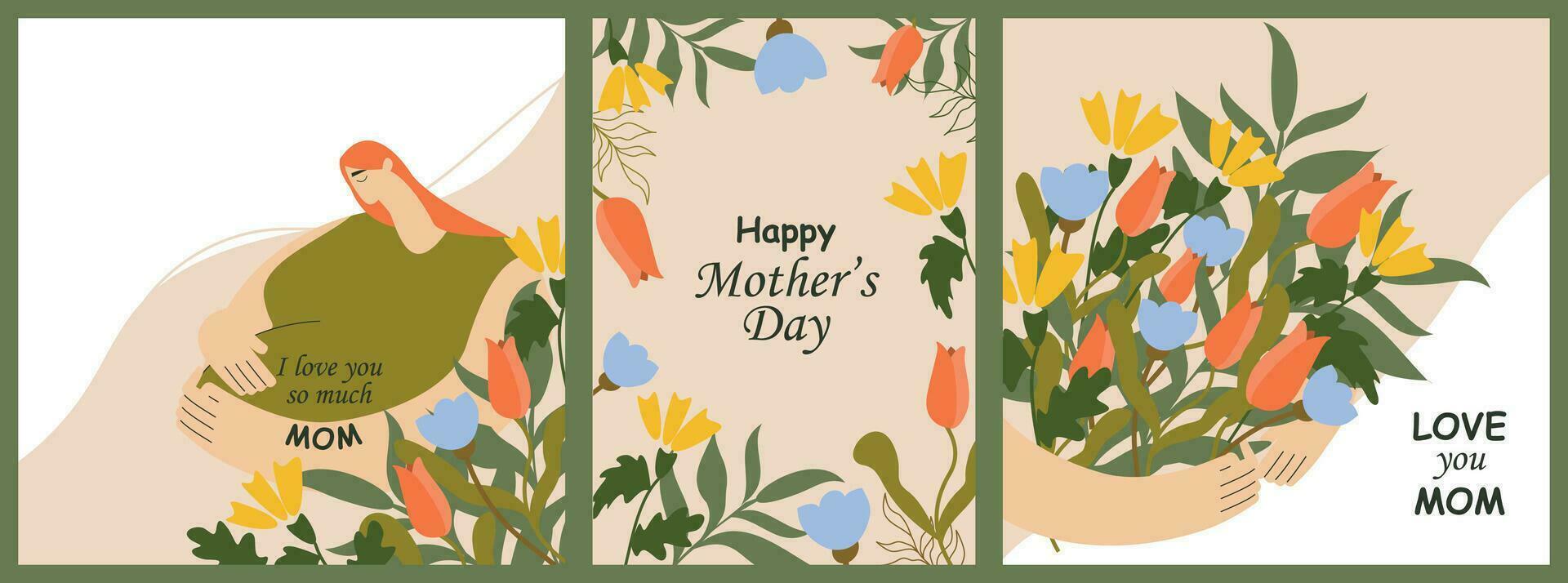 Set of Mothers day greeting card. Happy Mothers day greeting card vector