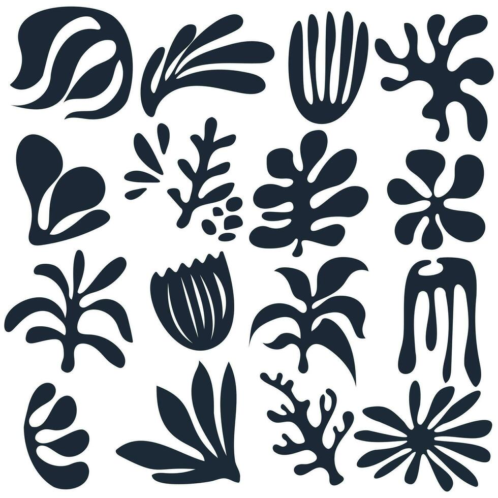 Set of hand drawn various shapes abstract elements. Organic shapes. Abstract flora vector