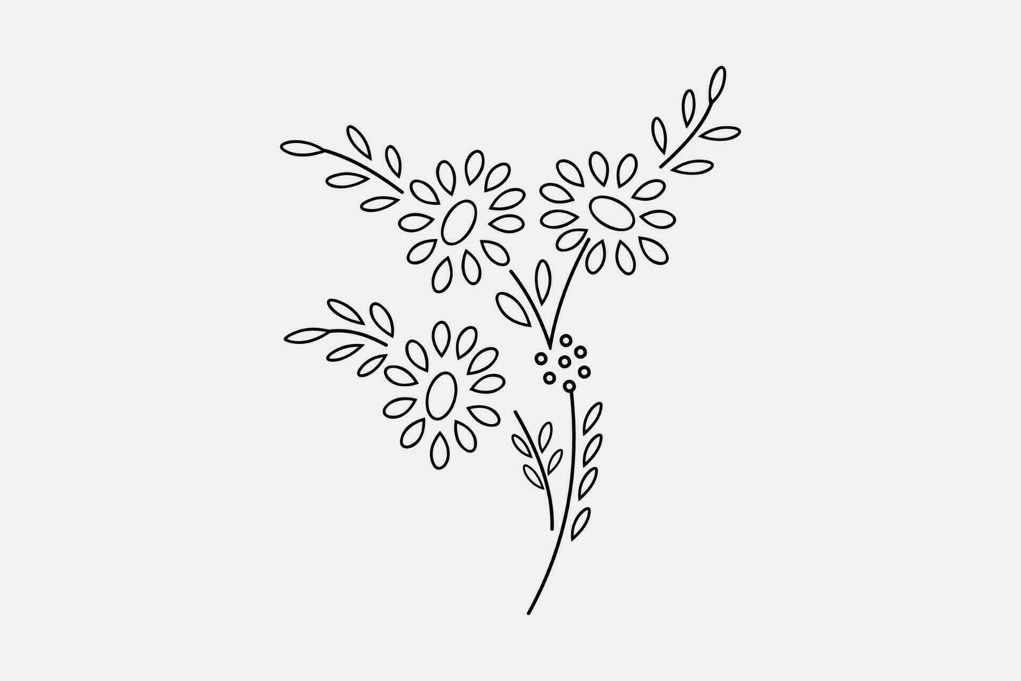 Simple Black Outline Hand Drawn Flower Design Elements vector