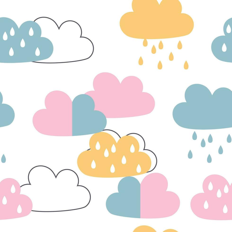 Simple seamless pattern with clouds and rain vector