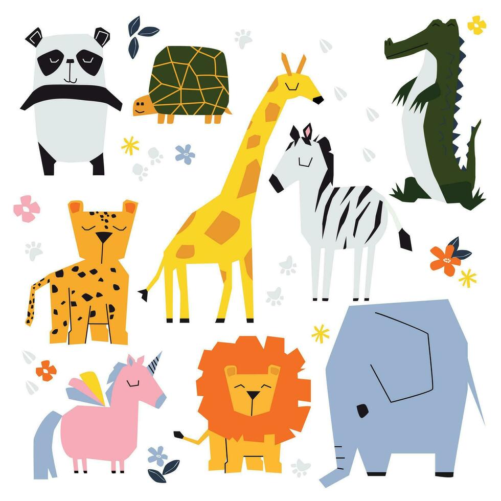 Cute wild safari animals.Wild jungle animals set vector