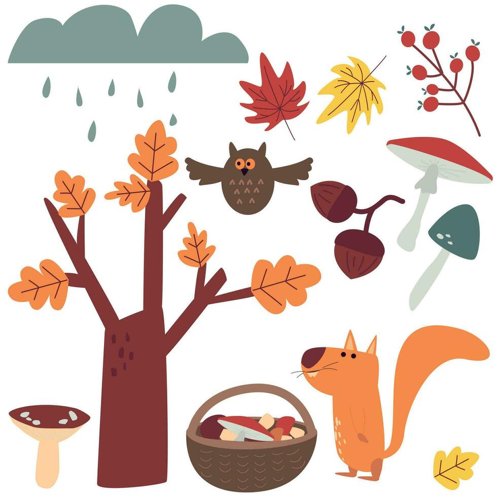 Flat autumn elements collection vector