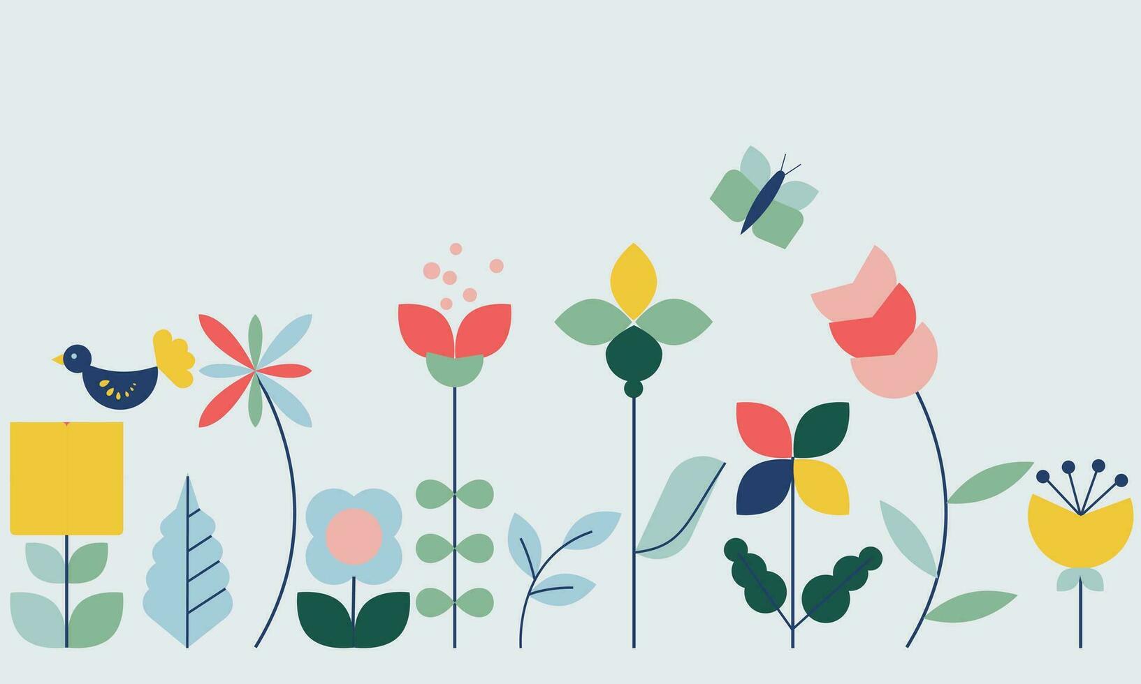 Set of abstract different plants in scandinavian style. Design elements and doodles for backgrounds and labels vector