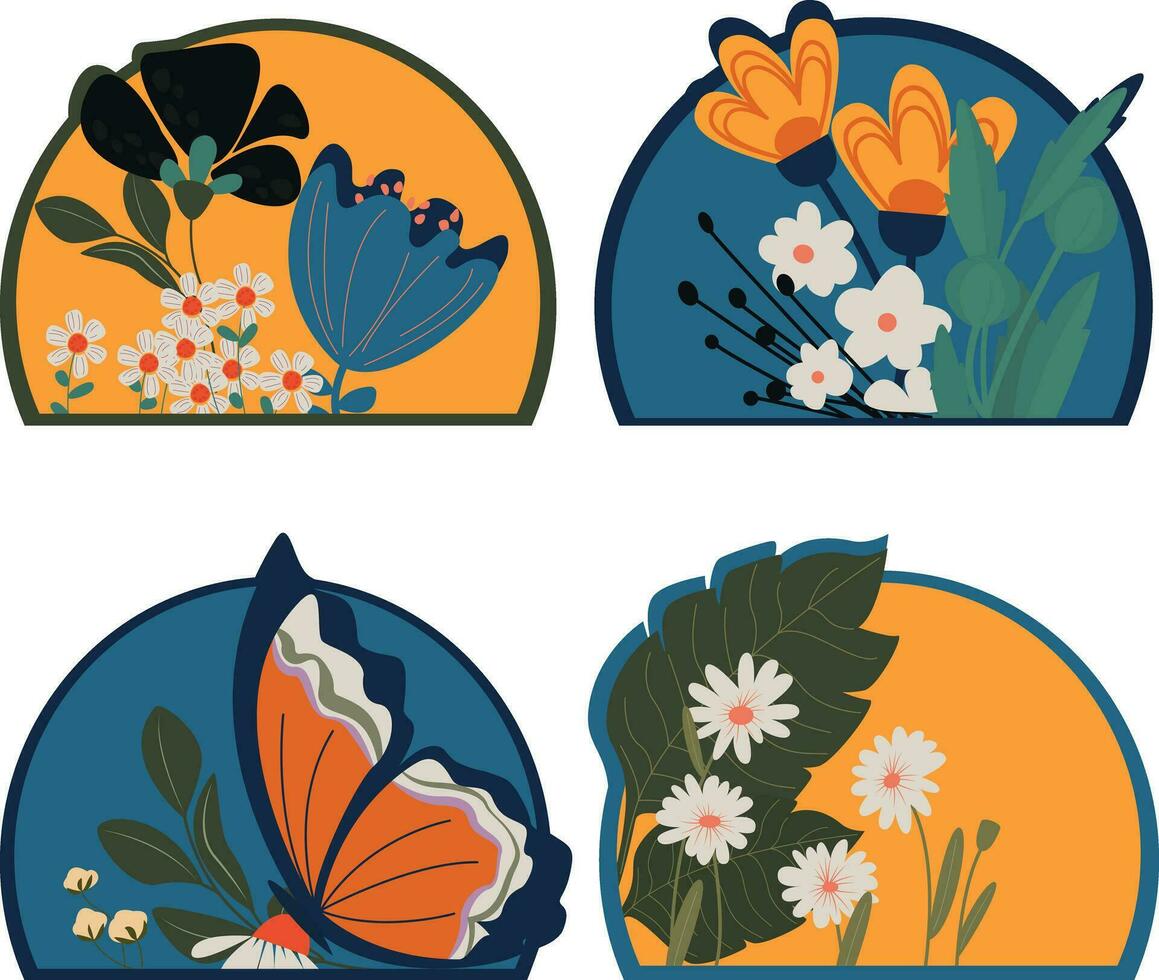 Collection of different nature stickers vector