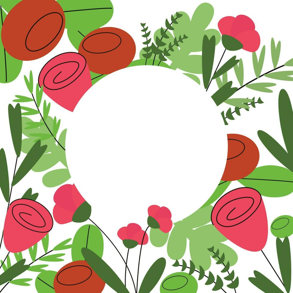 Template with flowers. Design for card, poster, banner, invitation, wedding, greeting vector