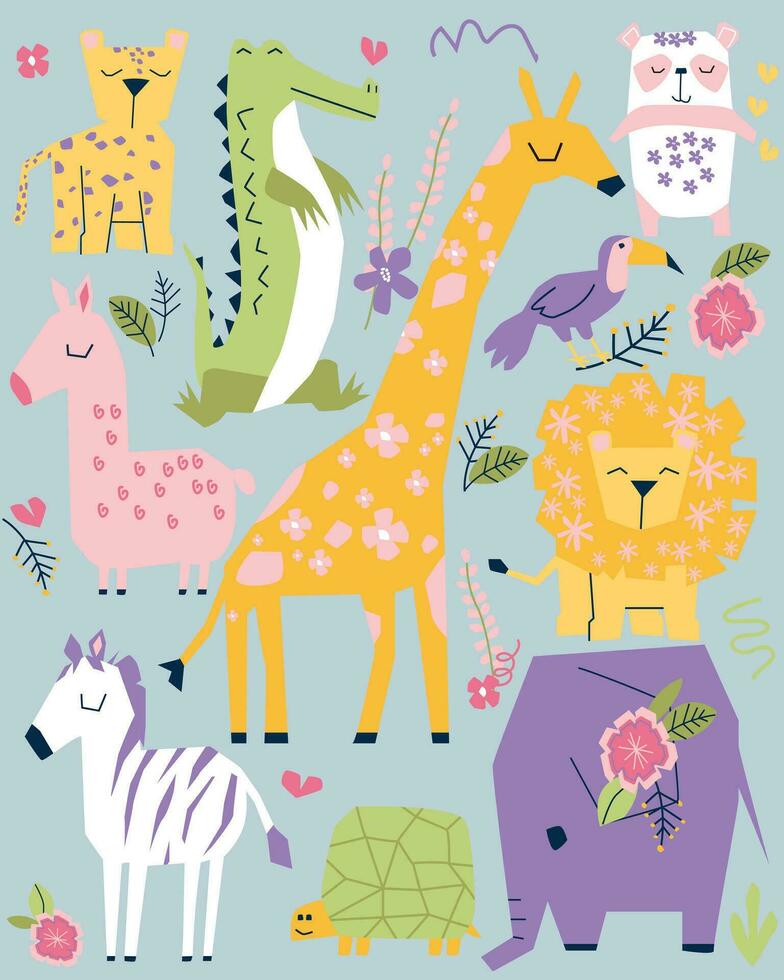Collection of cute cartoon animals vector