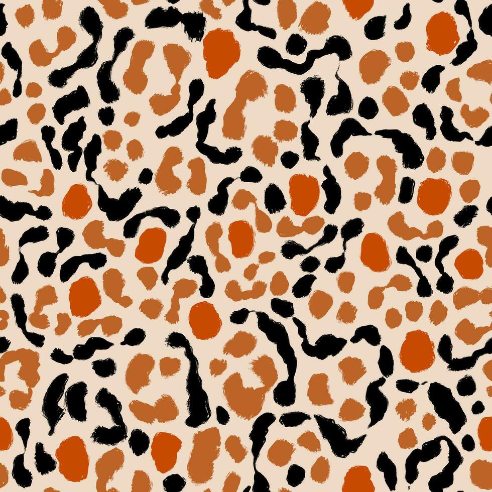 animal mezcla sin costura modelo. mano dibujado guepardo, leopardo manchas beige, naranja, rojo y negro de colores camuflaje antecedentes vector