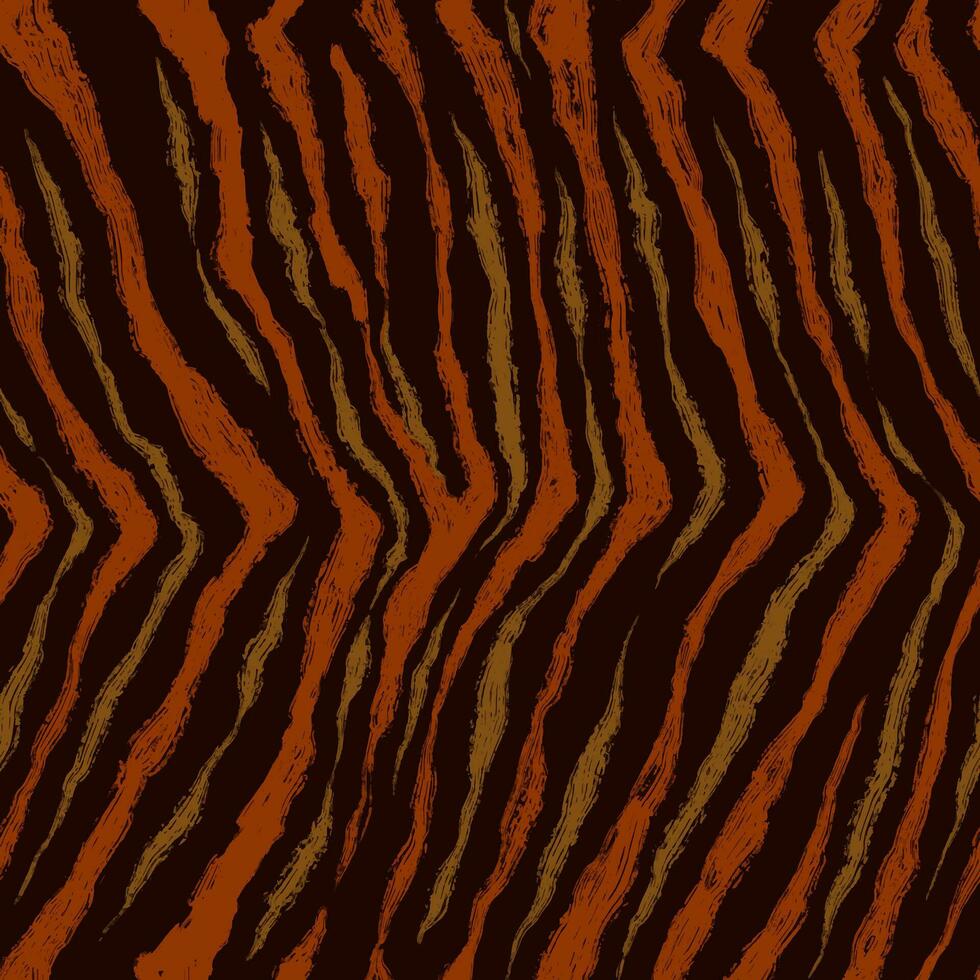 Hand drawn seamless tiger skin pattern. Chalk painted animal striped texture vector