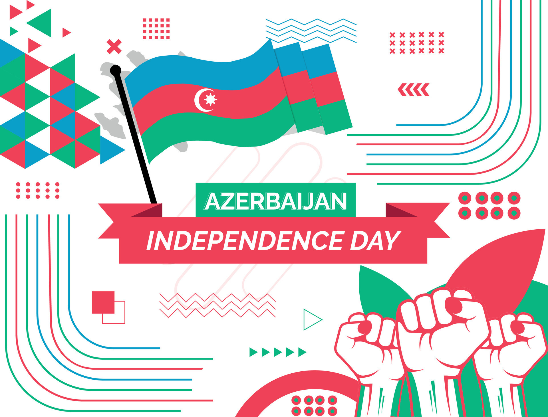AZERBAIJAN Map and raised fists. National day or Independence day