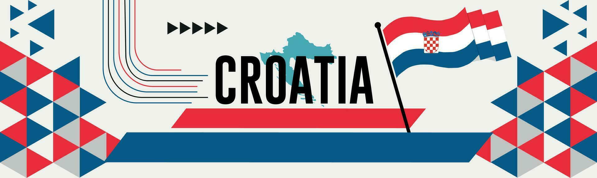 Croatia Map and raised fists. National day or Independence day design for Croatia celebration. Modern retro design with abstract icons. Vector illustration.