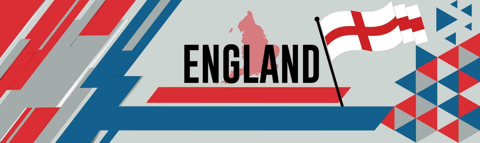 England national day banner with map, flag colors theme background and geometric abstract retro modern Red and blue color design. abstract modern design. vector