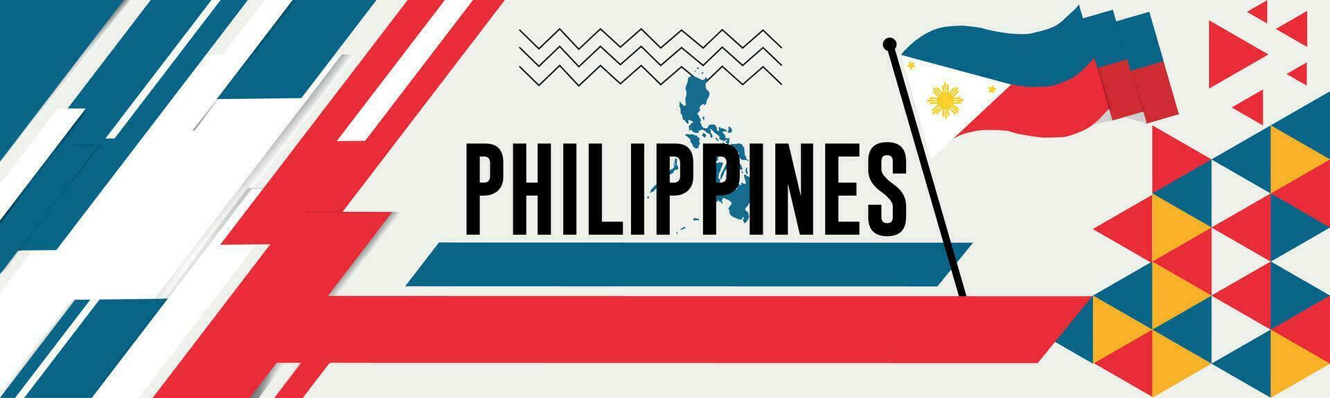 PHILIPPINES Map and raised fists. National day or Independence day design for PHILIPPINES celebration. Modern retro design with abstract icons. Vector illustration.