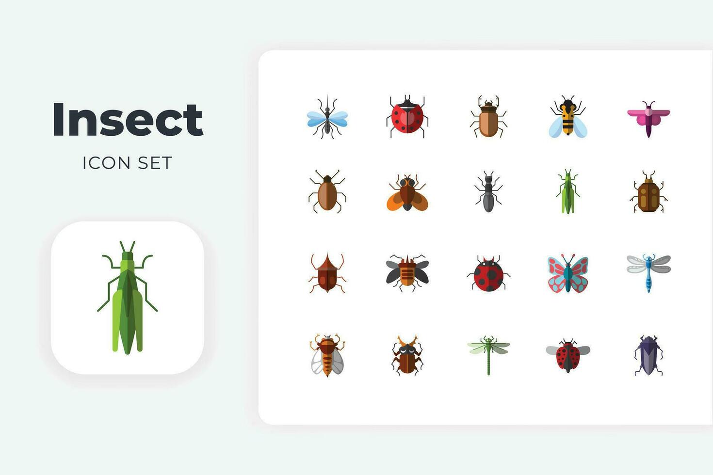 flat insect icon set vector