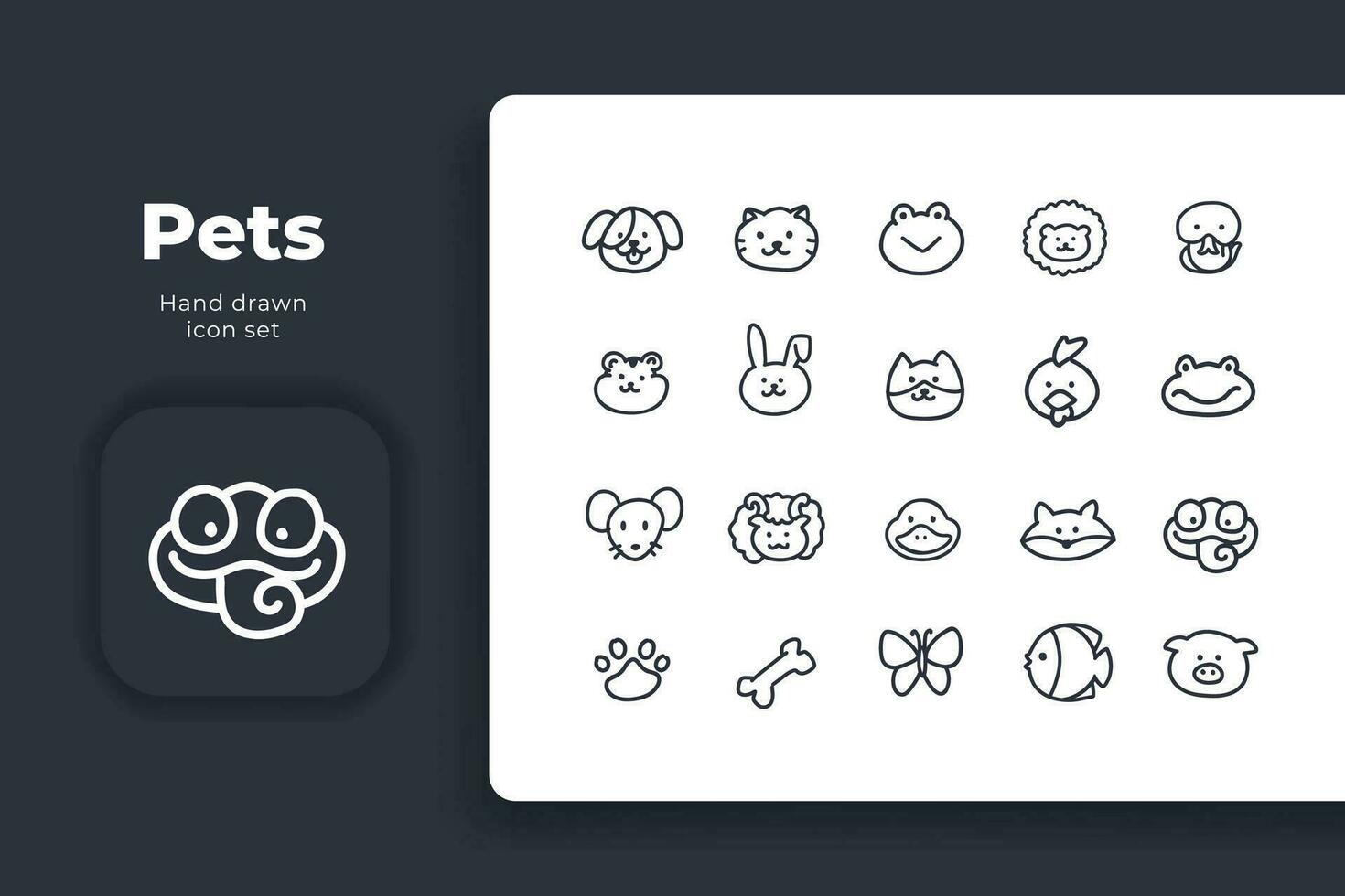 hand drawn lineal pet icon set vector