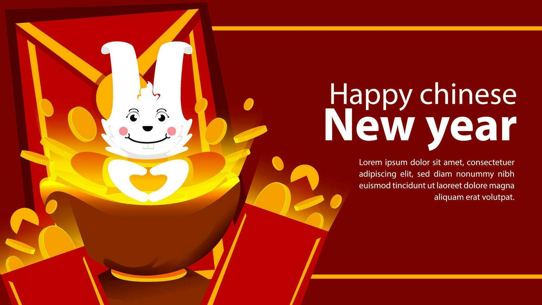 Chines New year card with rabbit and gold coin vector