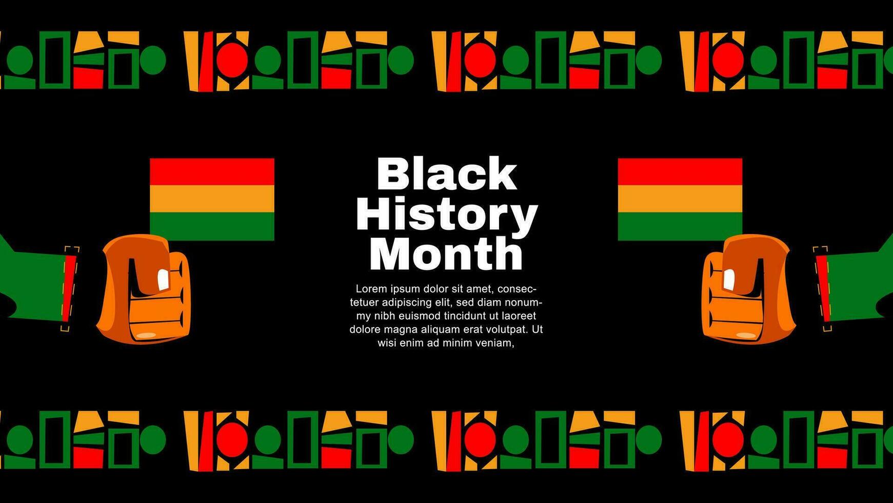 Black history month with black background, pattern and flag vector