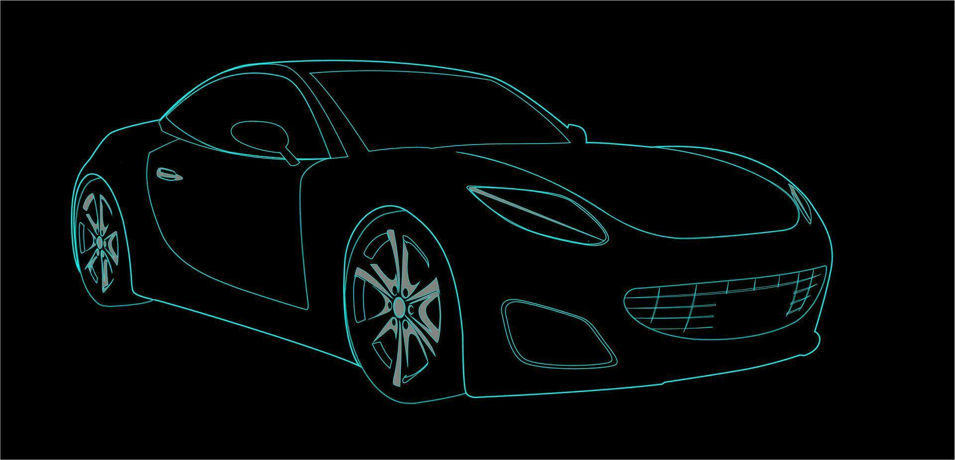 Neon sport car sketch over black background, vector illustration. Modern sportcar