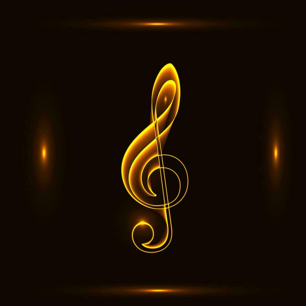 Golden fire treble clef icon isolated over black background. Musical vector icons for websites, musical apps and decoration purposes