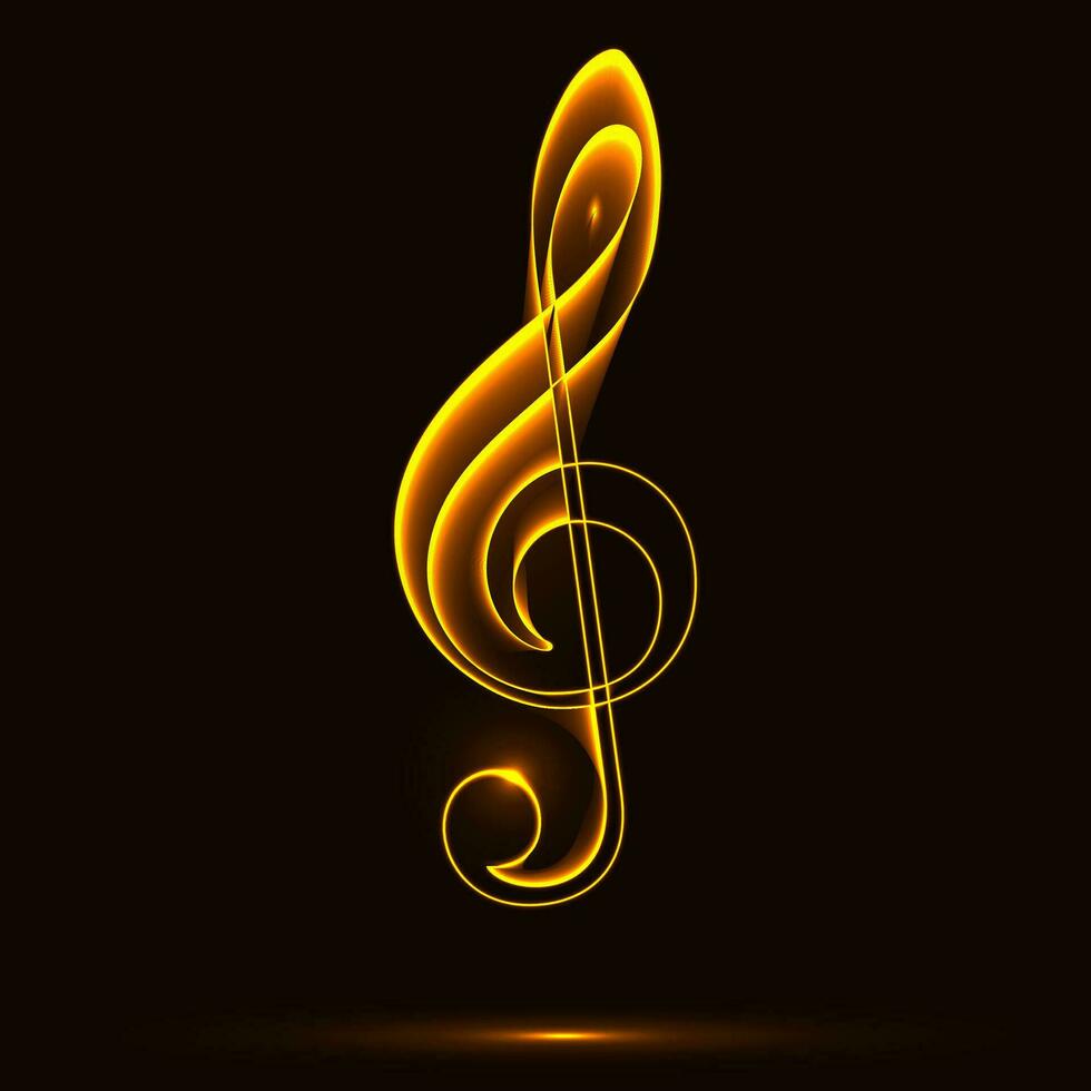 Golden fire treble clef icon isolated over black background. Musical vector icons for websites, musical apps and decoration purposes