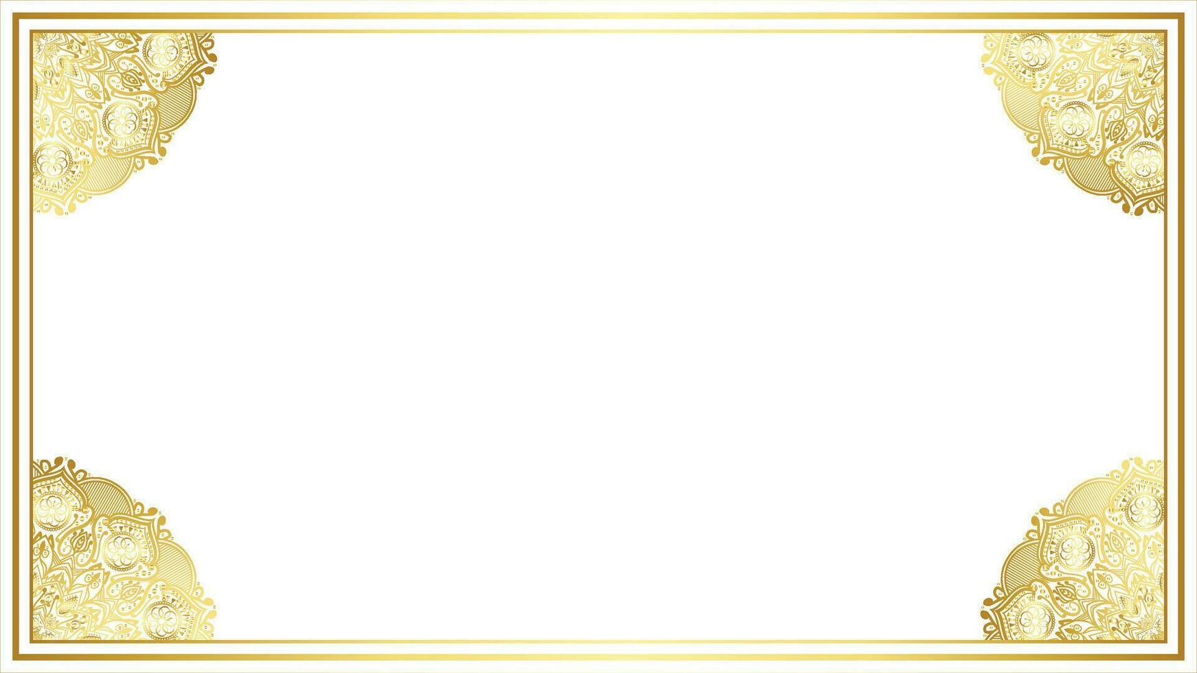 Luxury golden mandala rectangle corner certificate border pattern line photo thai frame islamic wedding invitation background vector