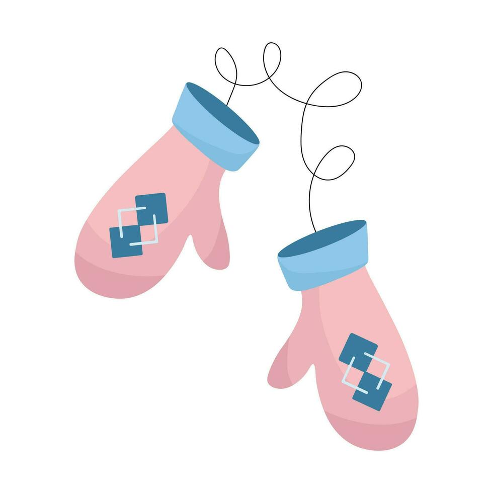 Colorful warm winter mittens isolated on a white background. Winter clothing accessory. Vector illustration