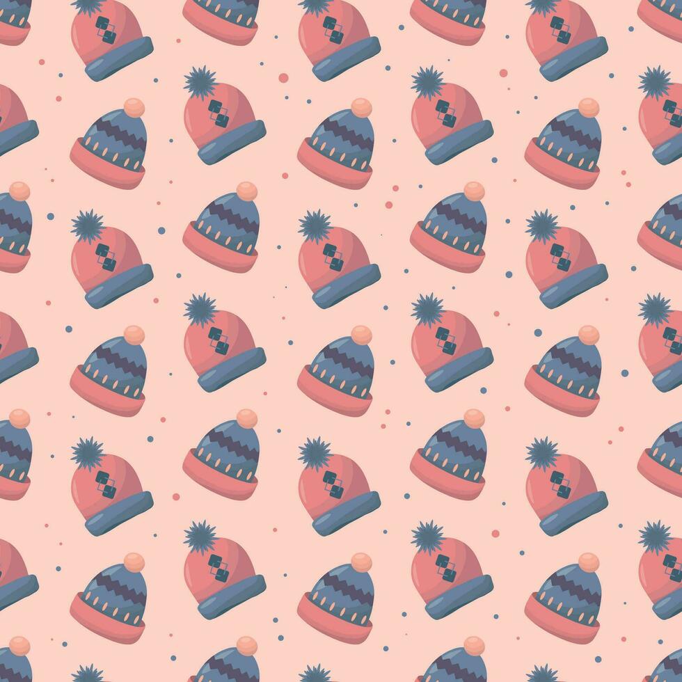 Seamless  pattern with a winter hats .Use for paper, banner, cards, poster, fabric Vector illustration.