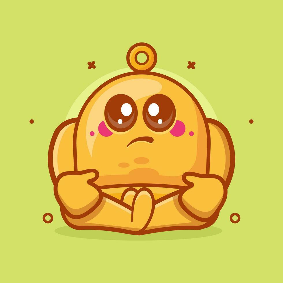 kawaii amarillo campana personaje mascota con triste expresión aislado dibujos animados en plano estilo diseño vector