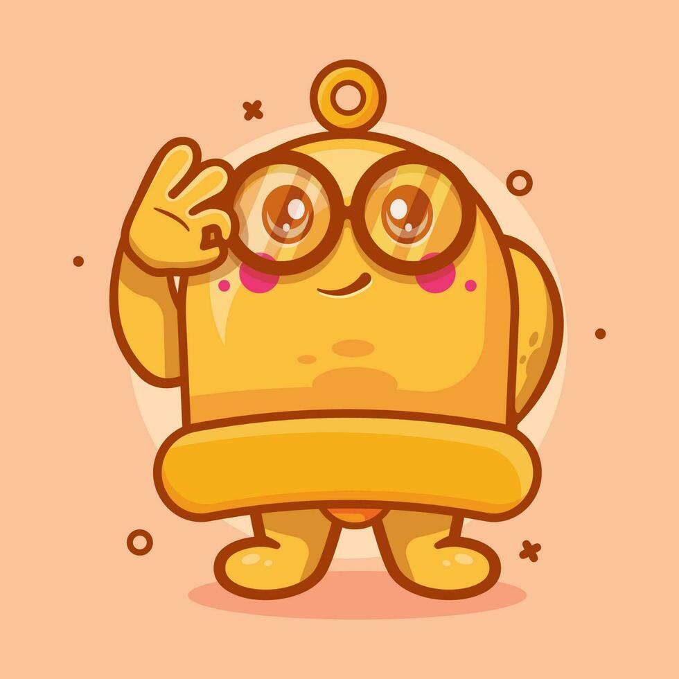 linda amarillo campana personaje mascota con Okay firmar mano gesto aislado dibujos animados en plano estilo diseño vector