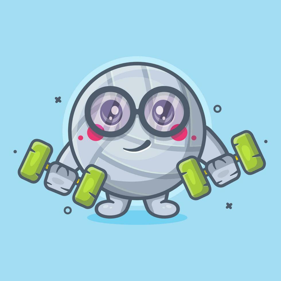 cheerful volleyball ball character mascot doing bodybuilding using dumbbell isolated cartoon in flat style design vector