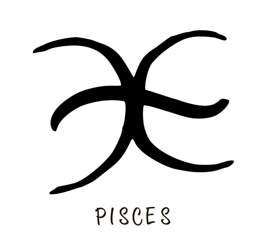 Astrological Pisces zodiac sign. Hand drawn vector illustration. Simple ink sketch art. Horoscope sign. Black color isolated on white background