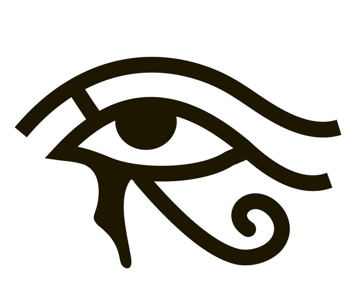 Horus Eye. Wadjet - an ancient Egyptian symbol, the left hawk eye of the god Horus, a symbol of the moon. Vector monochrome illustration. White background.