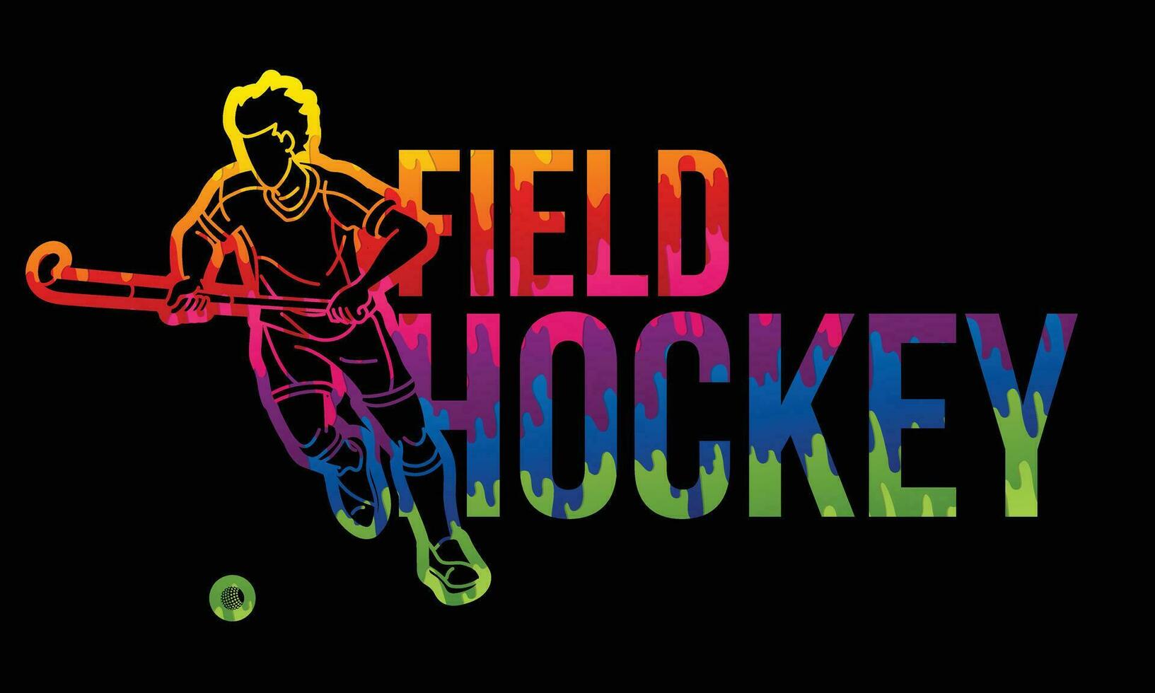 Graffiti Field Hockey Font Design with Male Player Action Cartoon Graphic Vector