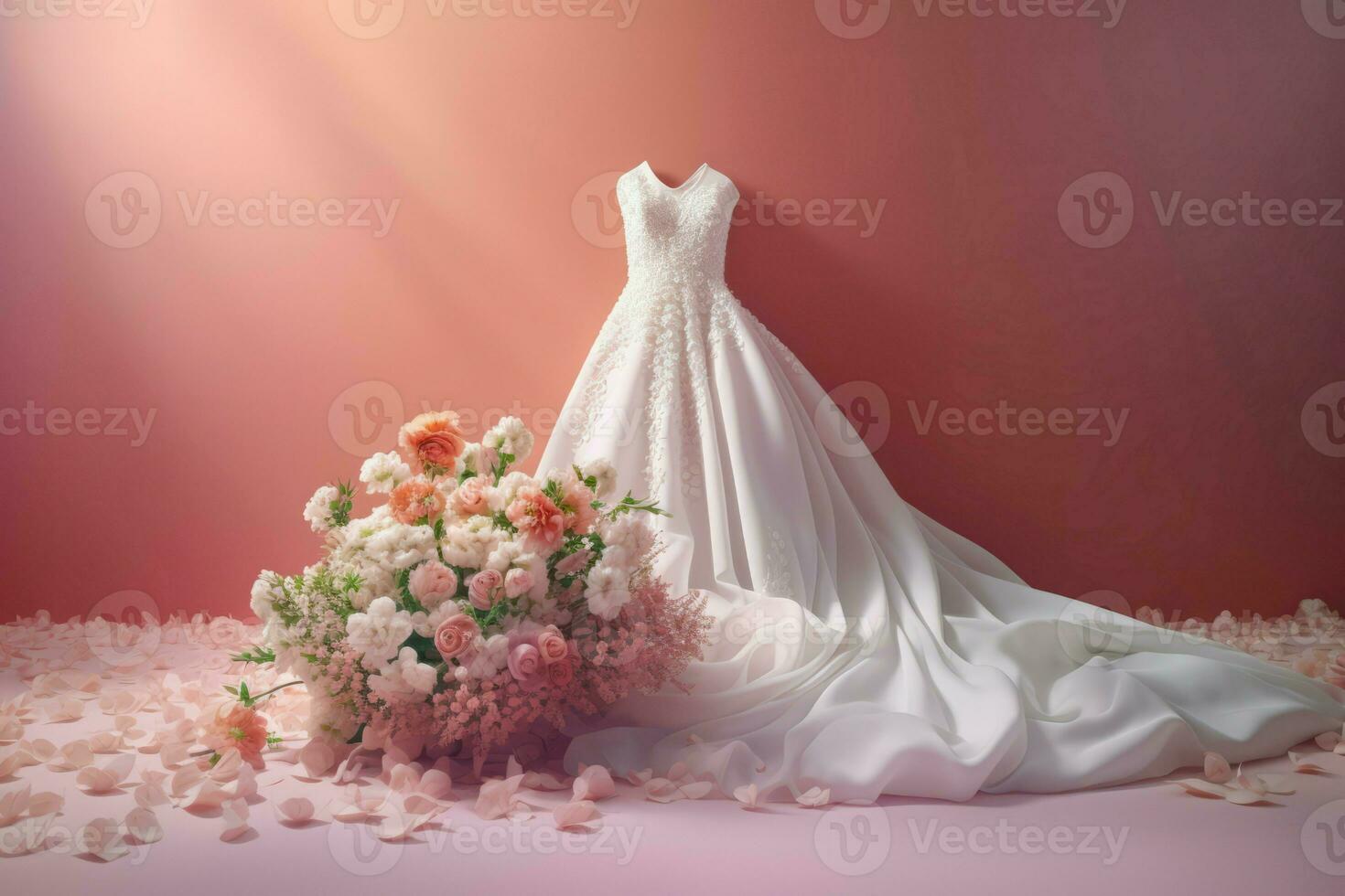 Wedding dress flowers. Generate Ai photo